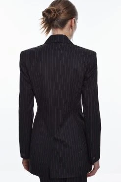 Karen Millen Pinstripe High Break Point Blazer 11 Karen Millen Pinstripe High Break Point Blazer -Karen Millen shop black pinstripe high break point blazer 1 4