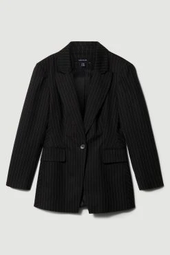 Karen Millen Pinstripe Single Breasted Blazer 9 Karen Millen Pinstripe Single Breasted Blazer -Karen Millen shop black pinstripe single breasted blazer 1 2