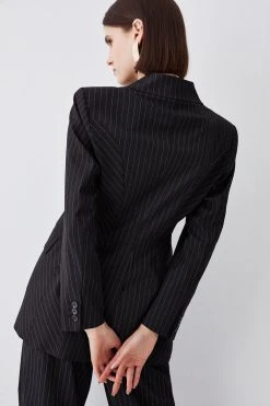 Karen Millen Pinstripe Single Breasted Blazer 10 Karen Millen Pinstripe Single Breasted Blazer -Karen Millen shop black pinstripe single breasted blazer 1 3