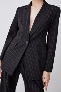 Karen Millen Pinstripe Single Breasted Blazer 11 Karen Millen Pinstripe Single Breasted Blazer -Karen Millen shop black pinstripe single breasted blazer 1 4