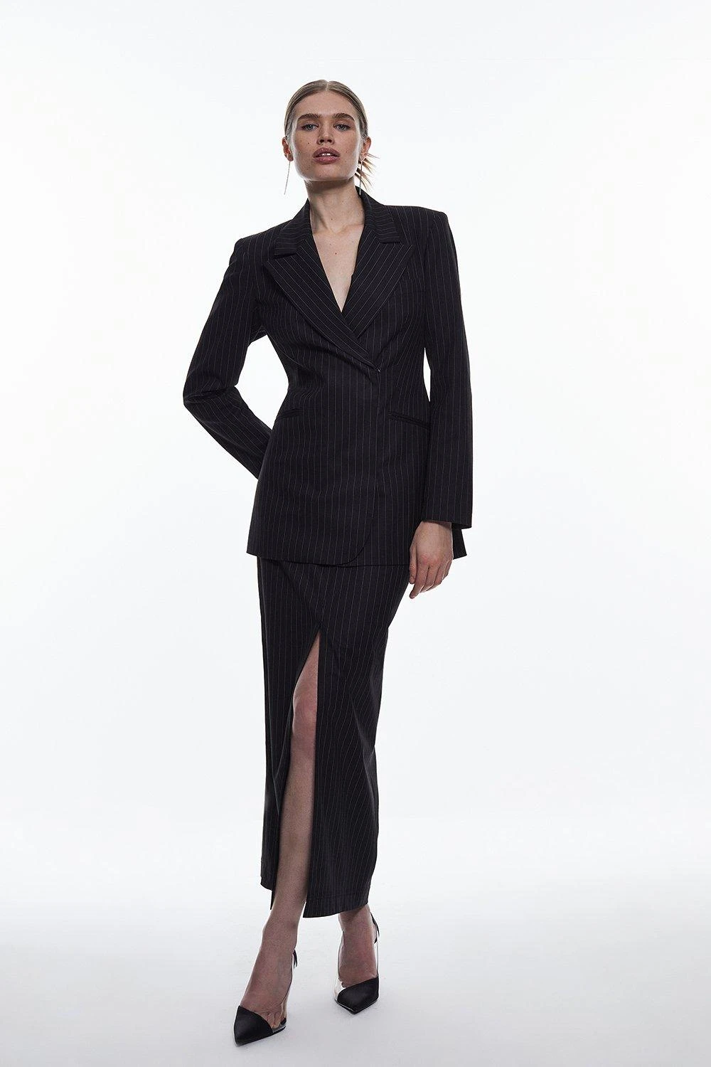 Karen Millen Pinstripe Tab Detail Midaxi Skirt 4 Karen Millen Pinstripe Tab Detail Midaxi Skirt - Image 2