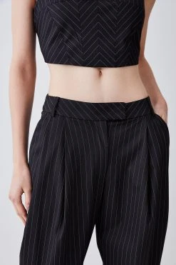 Karen Millen Pinstripe Wide Leg Trouser -Karen Millen shop black pinstripe wide leg trouser 1 1