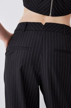 Karen Millen Pinstripe Wide Leg Trouser -Karen Millen shop black pinstripe wide leg trouser 1 5