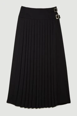 Karen Millen Pleated Crepe Midi Skirt -Karen Millen shop black pleated crepe midi skirt 1