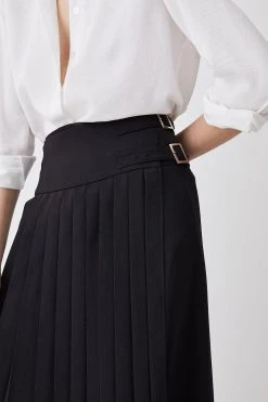 Karen Millen Pleated Crepe Midi Skirt -Karen Millen shop black pleated crepe midi skirt 2