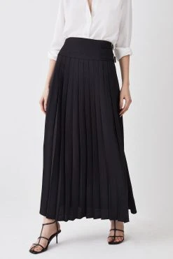 Karen Millen Pleated Crepe Midi Skirt -Karen Millen shop black pleated crepe midi skirt 3