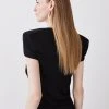 Karen Millen Plunge V Neck Power Shoulder Slinky Knit Top 2 Karen Millen Plunge V Neck Power Shoulder Slinky Knit Top -Karen Millen shop black plunge v neck power shoulder slinky knit top