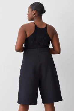 Karen Millen Plus Compact Stretch Stitch Detail Tailored Walking Shorts -Karen Millen shop black plus compact stretch stitch detail tailored walking shorts 1