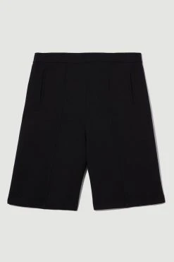 Karen Millen Plus Compact Stretch Stitch Detail Tailored Walking Shorts -Karen Millen shop black plus compact stretch stitch detail tailored walking shorts 3