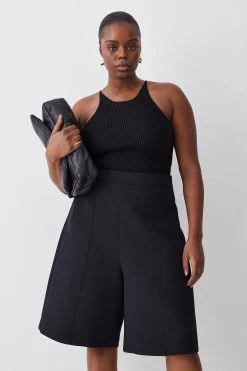Karen Millen Plus Compact Stretch Stitch Detail Tailored Walking Shorts -Karen Millen shop black plus compact stretch stitch detail tailored walking shorts 4