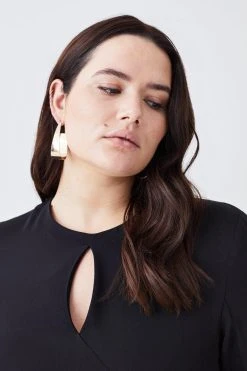 Karen Millen Plus Long Sleeve Column Maxi Dress -Karen Millen shop black plus long sleeve column maxi dress 1 2