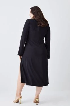 Karen Millen Plus Long Sleeve Column Maxi Dress -Karen Millen shop black plus long sleeve column maxi dress 1 4