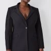 Karen Millen Plus Size Compact Stretch Tassel Sleeve Detail Blazer -Karen Millen shop black plus size compact stretch tassel sleeve detail blazer