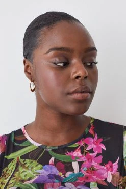 Karen Millen Plus Size Floral Print Mesh Ruched Jersey Top -Karen Millen shop black plus size floral print mesh ruched jersey top 1 2