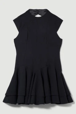 Karen Millen Plus Size High Neck Crepe Full Skirted Mini Dress -Karen Millen shop black plus size high neck crepe full skirted mini dress 1