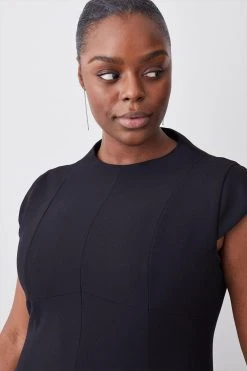Karen Millen Plus Size High Neck Crepe Full Skirted Mini Dress -Karen Millen shop black plus size high neck crepe full skirted mini dress 4