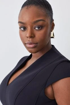 Karen Millen Plus Size Italian Compact Scuba Jersey Seamed Midi Dress -Karen Millen shop black plus size italian compact scuba jersey seamed midi dress 2