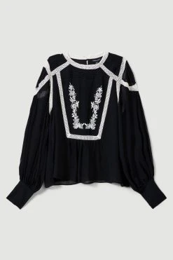 Karen Millen Plus Size Ladder Trim Lace Woven Blouse -Karen Millen shop black plus size ladder trim lace woven blouse 4