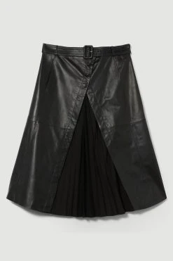 Karen Millen Plus Size Leather Belted Pleat Detail Midi Skirt -Karen Millen shop black plus size leather belted pleat detail midi skirt 4