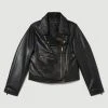 Karen Millen Plus Size Leather Pocket Detail Biker Jacket -Karen Millen shop black plus size leather pocket detail biker jacket