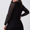 Karen Millen Plus Size Mesh Cable Knit Peplum Hem Dress