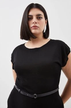 Karen Millen Plus Size Slash Neck Lightweight Summer Knit Midaxi Dress