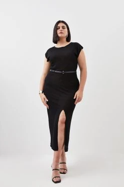 Karen Millen Plus Size Slash Neck Lightweight Summer Knit Midaxi Dress -Karen Millen shop black plus size slash neck lightweight summer knit midaxi dress 4