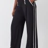 Karen Millen Plus Size Soft Tailored Pipe Detail Wide Leg Trouser -Karen Millen shop black plus size soft tailored pipe detail wide leg trouser