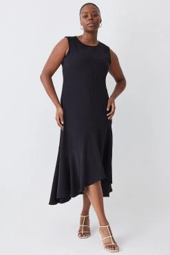 Karen Millen Plus Size Soft Tailored Sleeveless High Low Midi Dress -Karen Millen shop black plus size soft tailored sleeveless high low midi dress 2