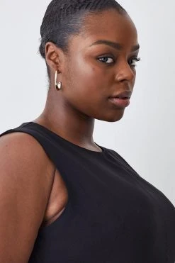 Karen Millen Plus Size Soft Tailored Sleeveless High Low Midi Dress -Karen Millen shop black plus size soft tailored sleeveless high low midi dress 3