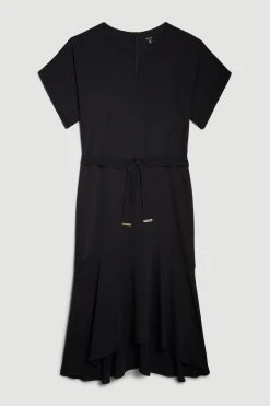 Karen Millen Plus Size Soft Tailored Tie Belt Relaxed Sleeve Midi Dress -Karen Millen shop black plus size soft tailored tie belt relaxed sleeve midi dress 1