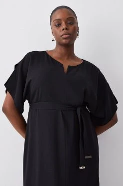 Karen Millen Plus Size Soft Tailored Tie Belt Relaxed Sleeve Midi Dress -Karen Millen shop black plus size soft tailored tie belt relaxed sleeve midi dress 2