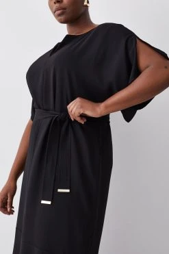 Karen Millen Plus Size Soft Tailored Tie Belt Relaxed Sleeve Midi Dress -Karen Millen shop black plus size soft tailored tie belt relaxed sleeve midi dress 3