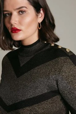 Karen Millen Plus Size Sparkle Military Abstract Knit Top -Karen Millen shop black plus size sparkle military abstract knit top 1