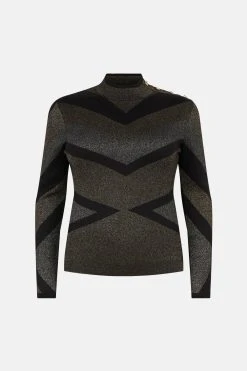 Karen Millen Plus Size Sparkle Military Abstract Knit Top -Karen Millen shop black plus size sparkle military abstract knit top 3