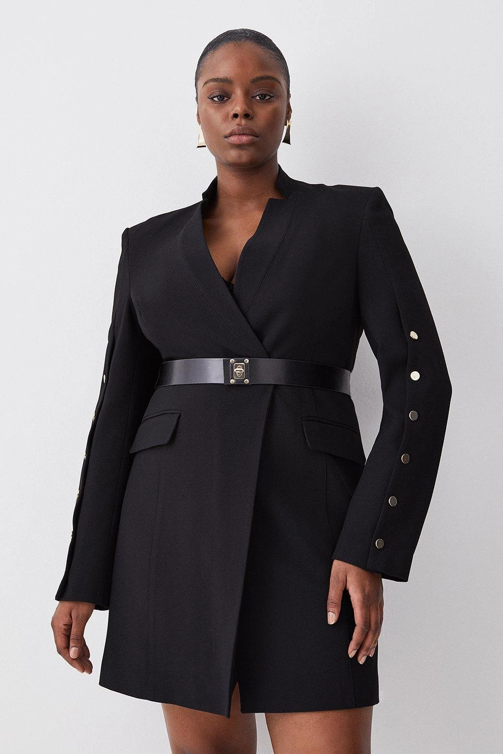 Karen Millen Plus Size Structured Crepe Belted Blazer Dress 4 Karen Millen Plus Size Structured Crepe Belted Blazer Dress - Image 2