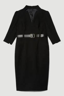 Karen Millen Plus Size Structured Crepe Forever Midi Dress 8 Karen Millen Plus Size Structured Crepe Forever Midi Dress -Karen Millen shop black plus size structured crepe forever midi dress 1