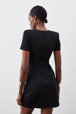 Karen Millen Ponte Belted Button Through Jersey Mini Dress -Karen Millen shop black ponte belted button through jersey mini dress 4