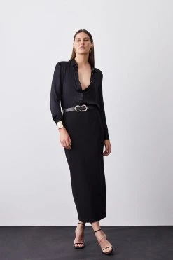 Karen Millen Ponte Collumn Back Zip Maxi Skirt -Karen Millen shop black ponte collumn back zip maxi skirt 2