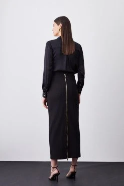Karen Millen Ponte Collumn Back Zip Maxi Skirt -Karen Millen shop black ponte collumn back zip maxi skirt 4