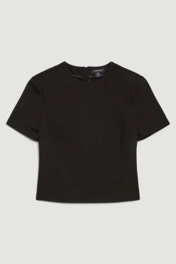 Karen Millen Ponte Gold Back Zip Detail Long Sleeve Top -Karen Millen shop black ponte gold back zip detail long sleeve top 2