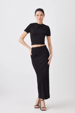 Karen Millen Ponte Gold Back Zip Detail Long Sleeve Top -Karen Millen shop black ponte gold back zip detail long sleeve top 3