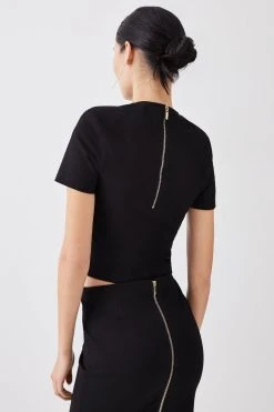 Karen Millen Ponte Gold Back Zip Detail Maxi Skirt -Karen Millen shop black ponte gold back zip detail maxi skirt 2