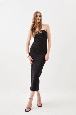Karen Millen Ponte Ruched Detail Bandeau Dress 8 Karen Millen Ponte Ruched Detail Bandeau Dress -Karen Millen shop black ponte ruched detail bandeau dress 1
