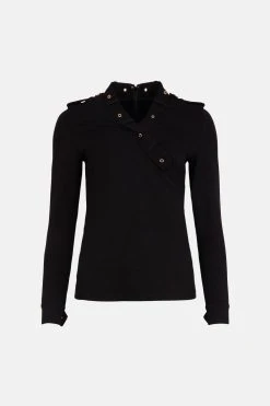 Karen Millen Ponte Wrap Front Tab Detail Jersey Top -Karen Millen shop black ponte wrap front tab detail jersey top 1
