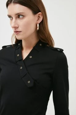 Karen Millen Ponte Wrap Front Tab Detail Jersey Top -Karen Millen shop black ponte wrap front tab detail jersey top 2
