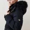 Karen Millen Premium Fur Trim Belted Maxi Down Jacket -Karen Millen shop black premium fur trim belted maxi down jacket