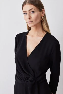 Karen Millen Premium Lightweight Fluid Crepe Drape Wrap Midi Dress 8 Karen Millen Premium Lightweight Fluid Crepe Drape Wrap Midi Dress -Karen Millen shop black premium lightweight fluid crepe drape wrap midi dress 1