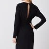 Karen Millen Premium Lightweight Fluid Crepe Drape Wrap Midi Dress -Karen Millen shop black premium lightweight fluid crepe drape wrap midi dress