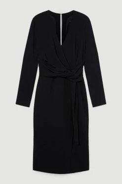 Karen Millen Premium Lightweight Fluid Crepe Drape Wrap Midi Dress 10 Karen Millen Premium Lightweight Fluid Crepe Drape Wrap Midi Dress -Karen Millen shop black premium lightweight fluid crepe drape wrap midi dress 3